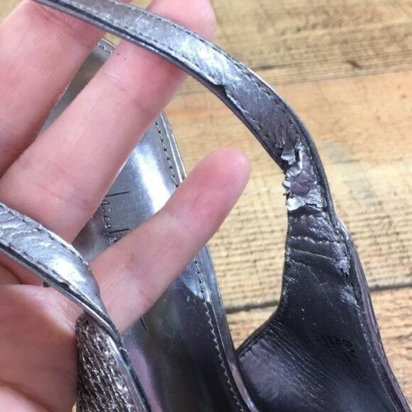 Nicole Miller Slingback High Heels Silver Metallic Womens 8 M Open Toe - Picture 11 of 13